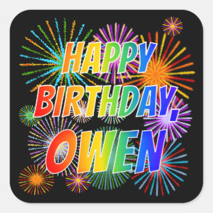 名「OWEN」、おもしろい「ハッピーバースデー」 スクエアシール