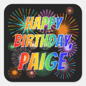 名「PAIGE」、おもしろい「ハッピーバースデー」 スクエアシール (正面)