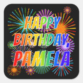名「PAMELA」、おもしろい「ハッピーバースデー」 スクエアシール (正面)