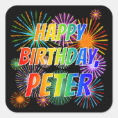 名「PETER」、おもしろい「ハッピーバースデー」 スクエアシール (正面)