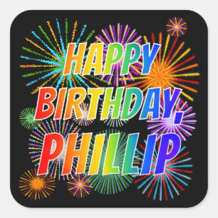 名「PHILIP」、おもしろい「ハッピーバースデー」 スクエアシール