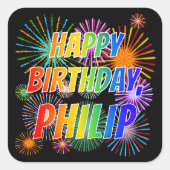 名「PHILIP」、おもしろい「ハッピーバースデー」 スクエアシール (正面)