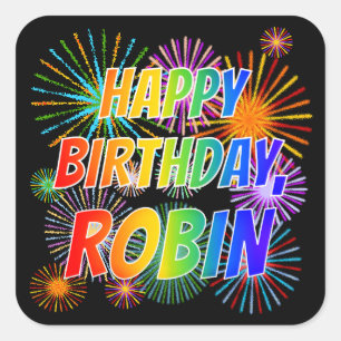 名「ROBIN」、おもしろい「ハッピーバースデー」 スクエアシール