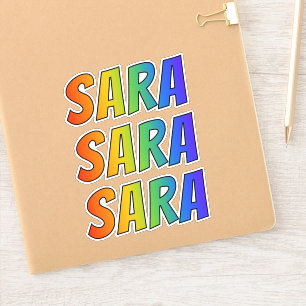 名「SARA」(おもしろいレインボーカラーリング付き) シール
