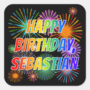 名「SEBASTIAN」、おもしろい「ハッピーバースデー」 スクエアシール