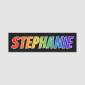名"STEPHANIE": おもしろいの虹の着色 名札 (正面)