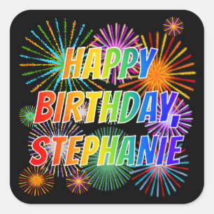 名「STEPHANIE」、おもしろい「ハッピーバースデー」 スクエアシール