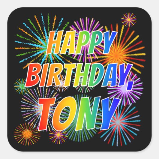 名「TONY」、おもしろい「ハッピーバースデー」 スクエアシール (正面)