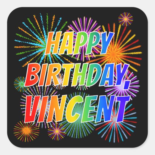 名「VINCENT」、おもしろい「ハッピーバースデー」 スクエアシール (正面)