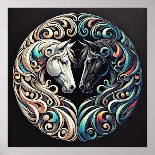 向かい合う二頭の馬頭 ポスター (正面)