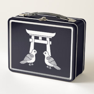 向かい合う鳩と鳥居メタルランチボックス メタルランチボックス