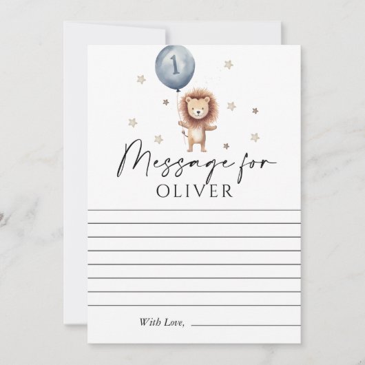 向けたワイルドワンライオンバルーンファースト誕生日メッセージ カード (正面)