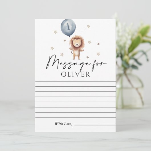 向けたワイルドワンライオンバルーンファースト誕生日メッセージ カード (スタンド正面)