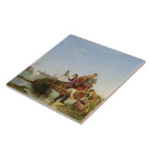 向こう彼のイーゼルおよび船積みの芸術家、1894年(油 タイル (側面)