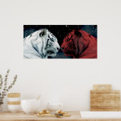 向赤と白かい合う虎 ポスター (キッチン)