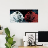 向赤と白かい合う虎 ポスター (ホームオフィス)