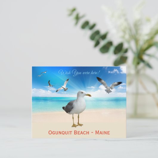 君がここにいたらよかったのに！メイン州オグンキットビーチ ポストカード (スタンド正面)
