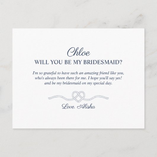 君が海軍の綱とハートがないと結び目が出来ない インビテーションポストカード (裏面)