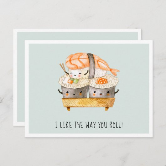 君のやり方が好転がき | かわいい寿司バレンタイン シーズンポストカード (正面/裏面)