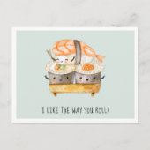 君のやり方が好転がき | かわいい寿司バレンタイン シーズンポストカード (正面)