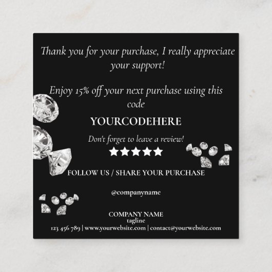 君のモダン感謝してい為にはダイヤを入れろ スクエア名刺 (裏面)