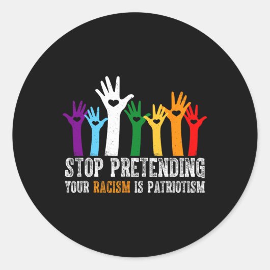 君の人種差別ストップを愛国者と装ったトランプのシャツ ラウンドシール (正面)