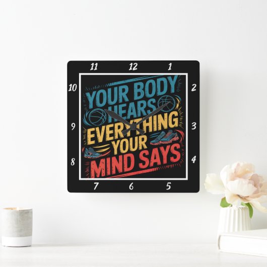 君の体はスポーツを心に聞く スクエア壁時計 (ホーム)