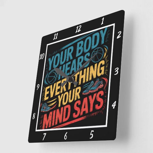 君の体はスポーツを心に聞く スクエア壁時計 (傾斜)