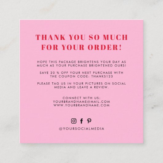 君の得味素晴らしは感謝していい スクエア名刺 (裏面)