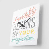 君の想像から可能性が出る スクエア壁時計 (傾斜)