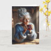 君の考えコーヒーマグを持った甘い老婦人の カード (黄色い花)