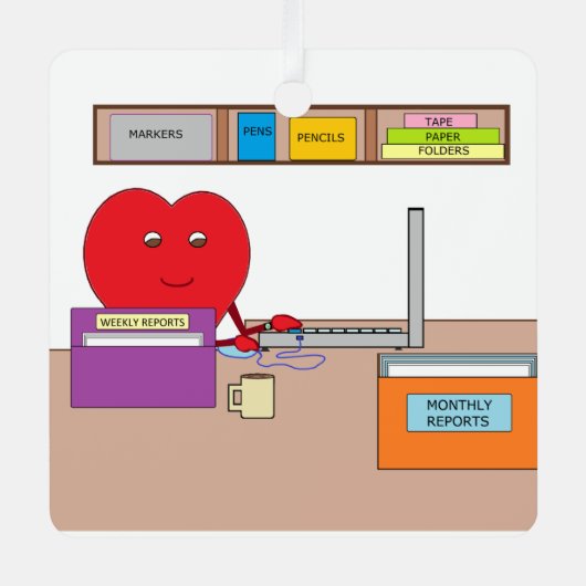 君はハートを仕事に入れる メタルオーナメント (正面)