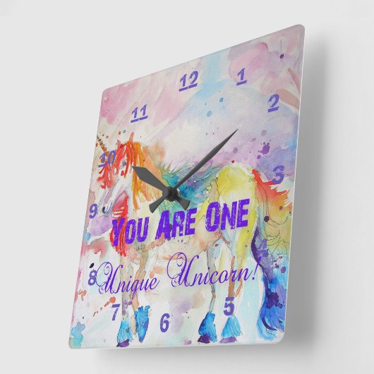 君は一角獣ユニークだ！レインボー・ガールズ・クロック スクエア壁時計 (傾斜)