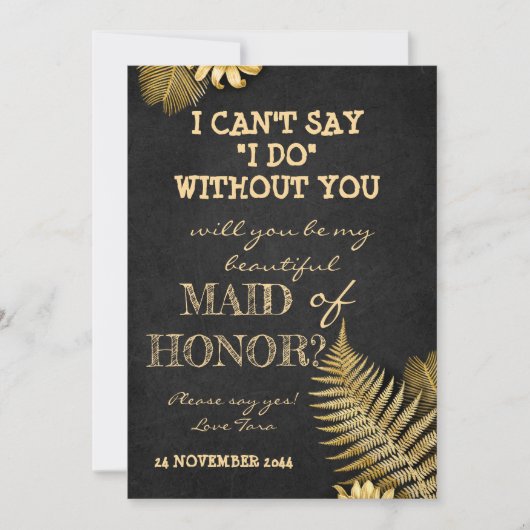 君は僕の花嫁の付き添いのカード黒と金色の 招待状 (正面)