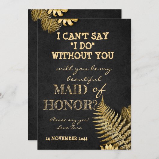 君は僕の花嫁の付き添いのカード黒と金色の 招待状 (正面/裏面)