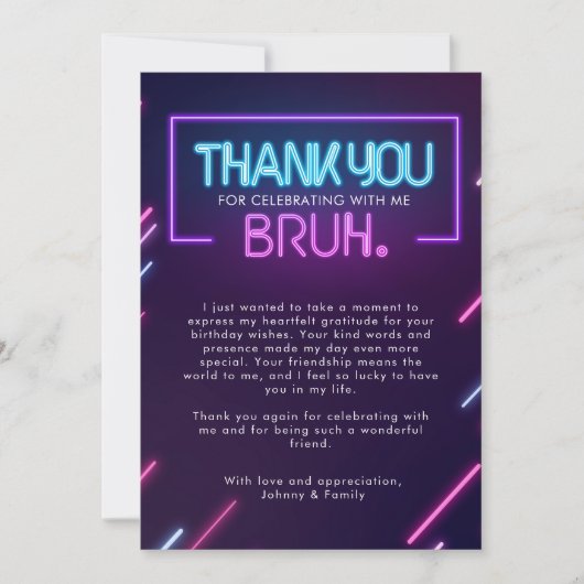 君は入った?ネオンアーケードゲームズボーイ誕生日 サンキューカード (正面)