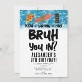 君は入った？ボーイ10代の若者誕生日ピザサーフィン 招待状 (正面)