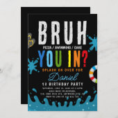 君は入った?10代の若者ボーイプール誕生日 招待状 (正面/裏面)