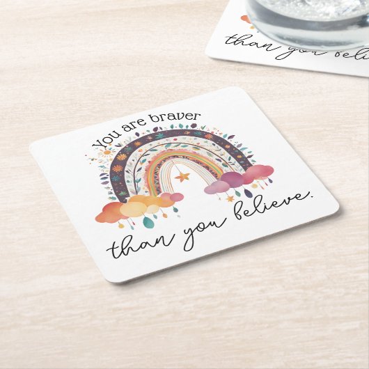君は勇敢だ、前向き肯定ギフト母 スクエアペーパーコースター (アングル)