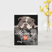 君は恋しく思ブルドッグ可愛いノートカードを悲しんでる カード (黄色い花)