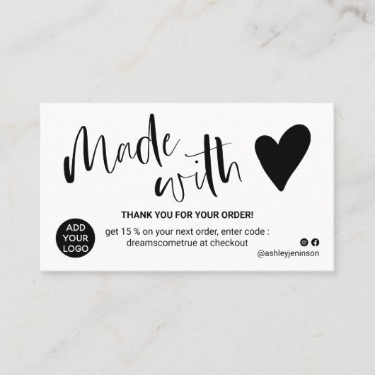 君は愛感謝していで作った白黒 名刺 (正面)