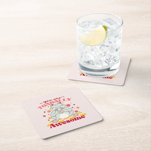 「君は疲れ切っ素晴らしている」 | かわいいカエルのプリン スクエアペーパーコースター (インサイチュ)