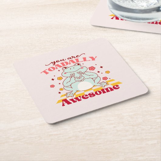 「君は疲れ切っ素晴らしている」 | かわいいカエルのプリン スクエアペーパーコースター (アングル)