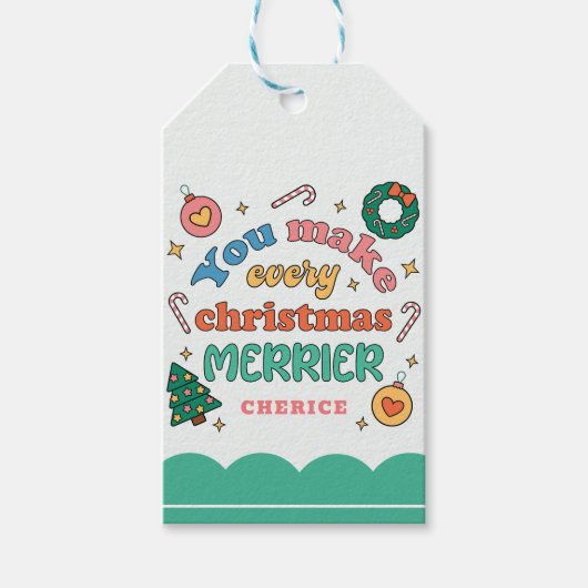 君は聖降誕祭の日々をメリー作る | かわいいレトロ ギフトタグ (正面)