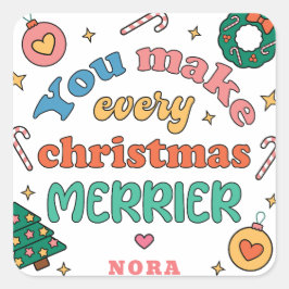君は聖降誕祭の日々をメリー作る | かわいいレトロ スクエアシール