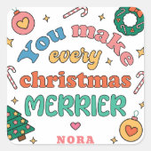君は聖降誕祭の日々をメリー作る | かわいいレトロ スクエアシール (正面)
