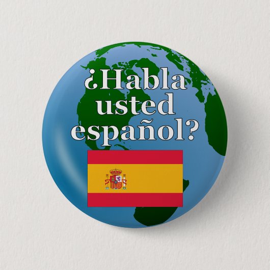 君は話スペインのかスペインの。国旗とグローブ 缶バッジ (正面)