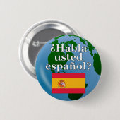君は話スペインのかスペインの。国旗とグローブ 缶バッジ (正面&裏面)