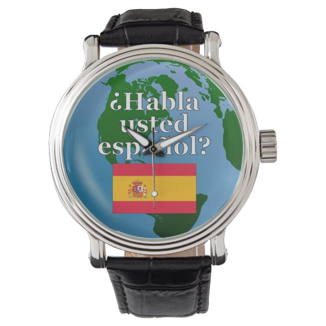 君は話スペインのかスペインの。国旗とグローブ 腕時計 (正面)