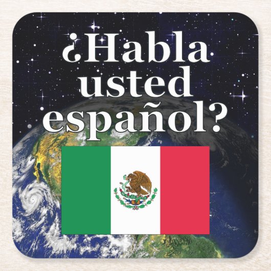 君は話スペインのかスペインの。国旗と地球 スクエアペーパーコースター (正面)